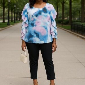 Ruffled Top Tie Dye Zac & Rachel Blue and Pink Size 1X